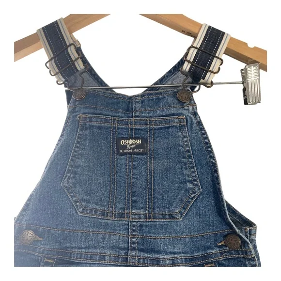 Oshkosh B’Gosh Vestbak Toddler Size 3T Blue Denim Overall Shorts Adj Strip - Picture 7 of 15